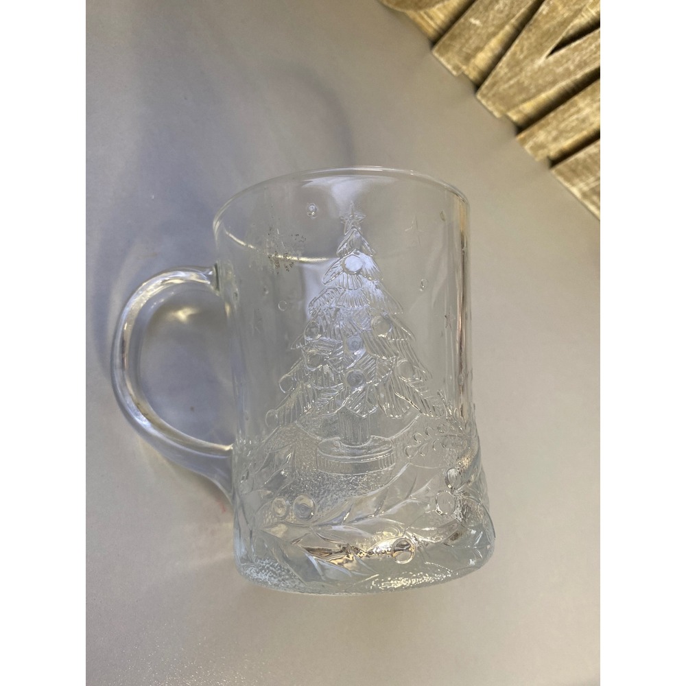 Clear Glass‎ Christmas Tree Mug Etched Holiday Festive Coffee Tea Cup